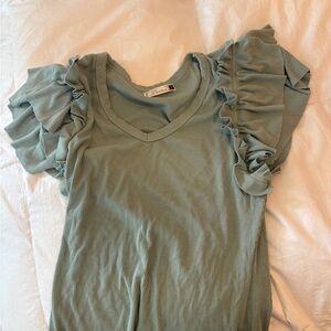 d. jeans Green Ruffled Puff Sleeve Blouse